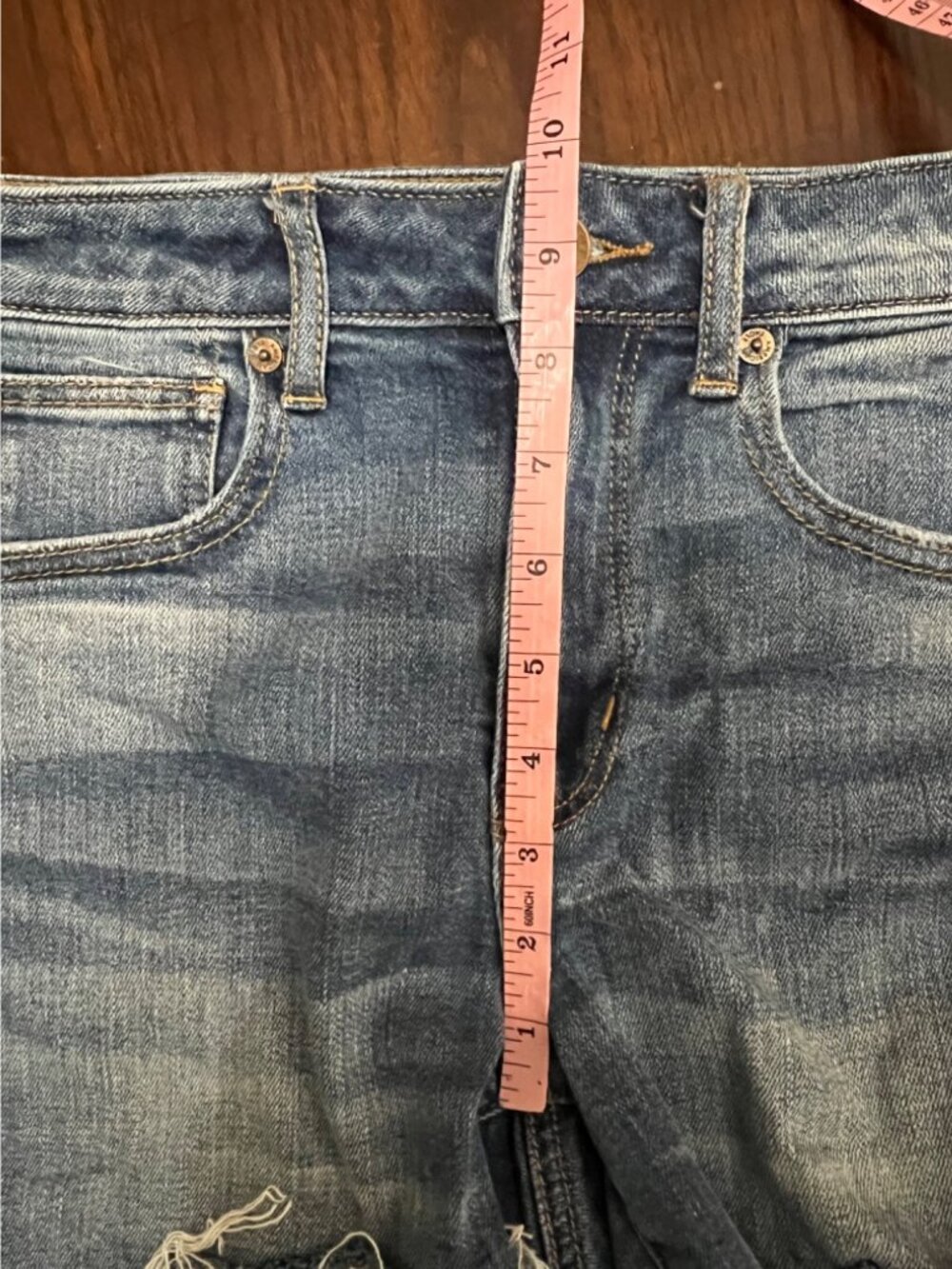 American Eagle Super Hi-Rise Shortie raw Hem Denim Jeans Cut Off Stretch 4 - Picture 7 of 8